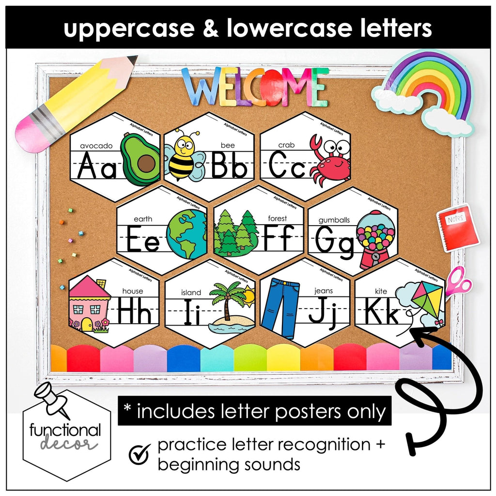 Alphabet Letter Vocabulary Posters | Alphabet Fluency Printable Bulletin Board - Hot Chocolate Teachables