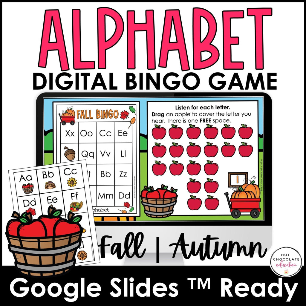 Alphabet Letters - Bingo Bundle : Digital & Print Game Boards for Fall / Autumn - Hot Chocolate Teachables