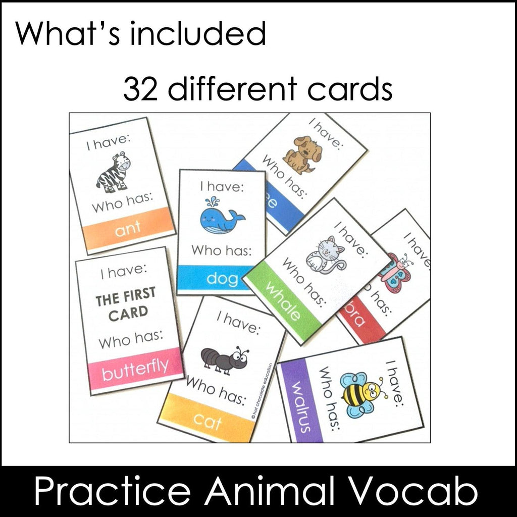 Animal Vocabulary Card Game: I have/Who has? - Hot Chocolate Teachables