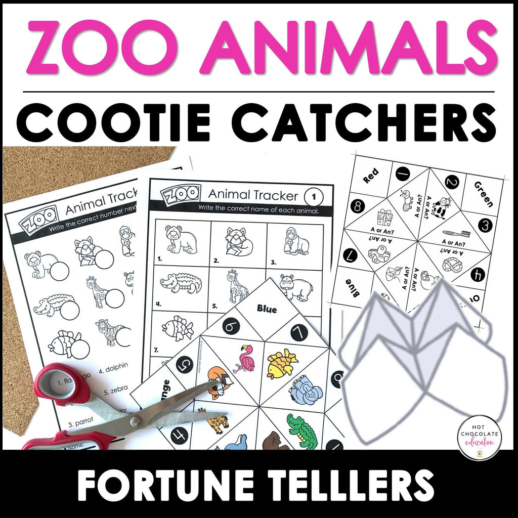 Animal Vocabulary Cootie Catcher Activity - Fortune Tellers & Worksheets - Hot Chocolate Teachables