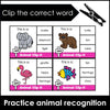 Animal Vocabulary Task Cards - Clip Cards - Activity Cards - Hot Chocolate Teachables