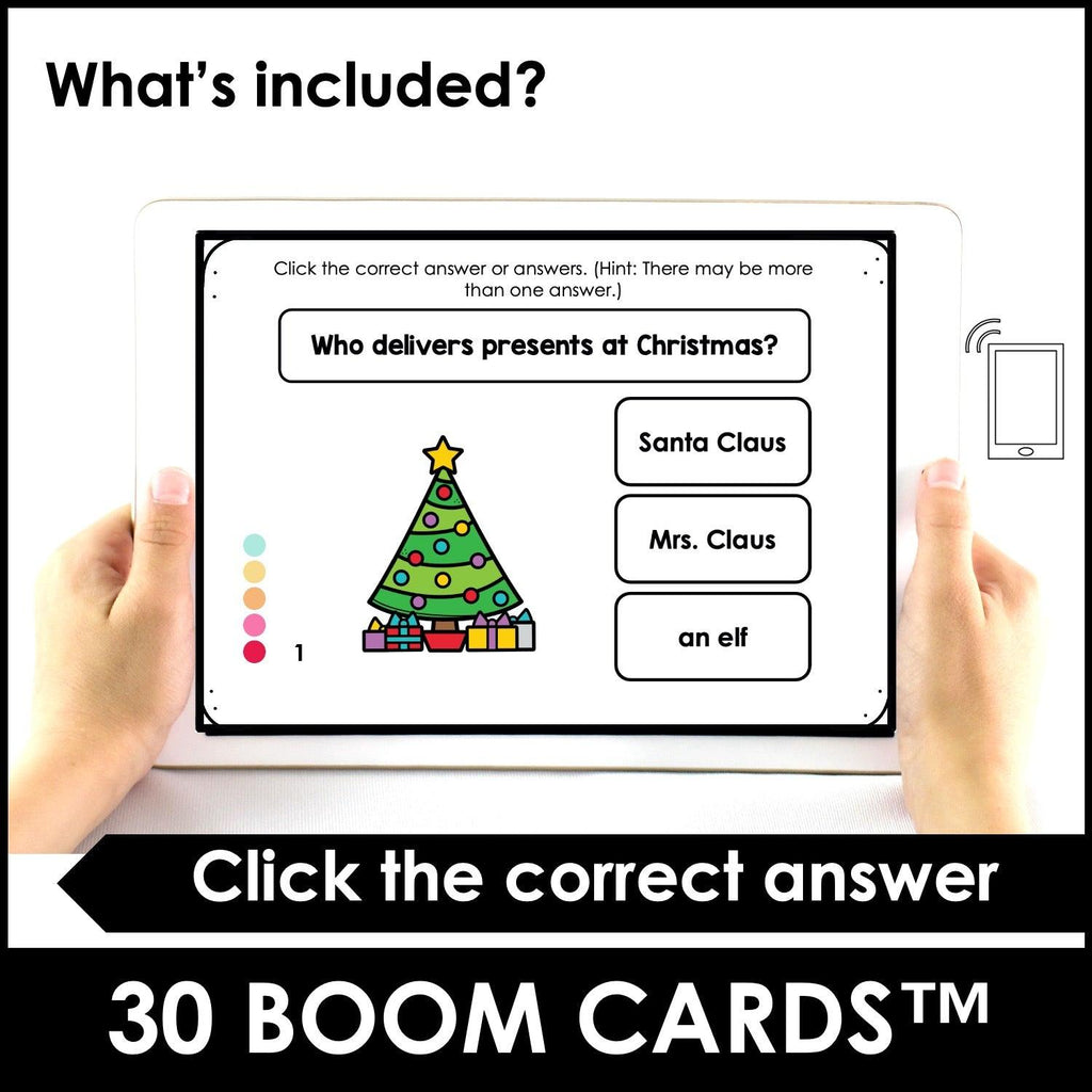Answering WH Questions | Christmas Boom Cards - Hot Chocolate Teachables