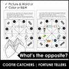 Antonyms Activity : What's the Opposite? Cootie Catcher - Fortune Tellers - Hot Chocolate Teachables