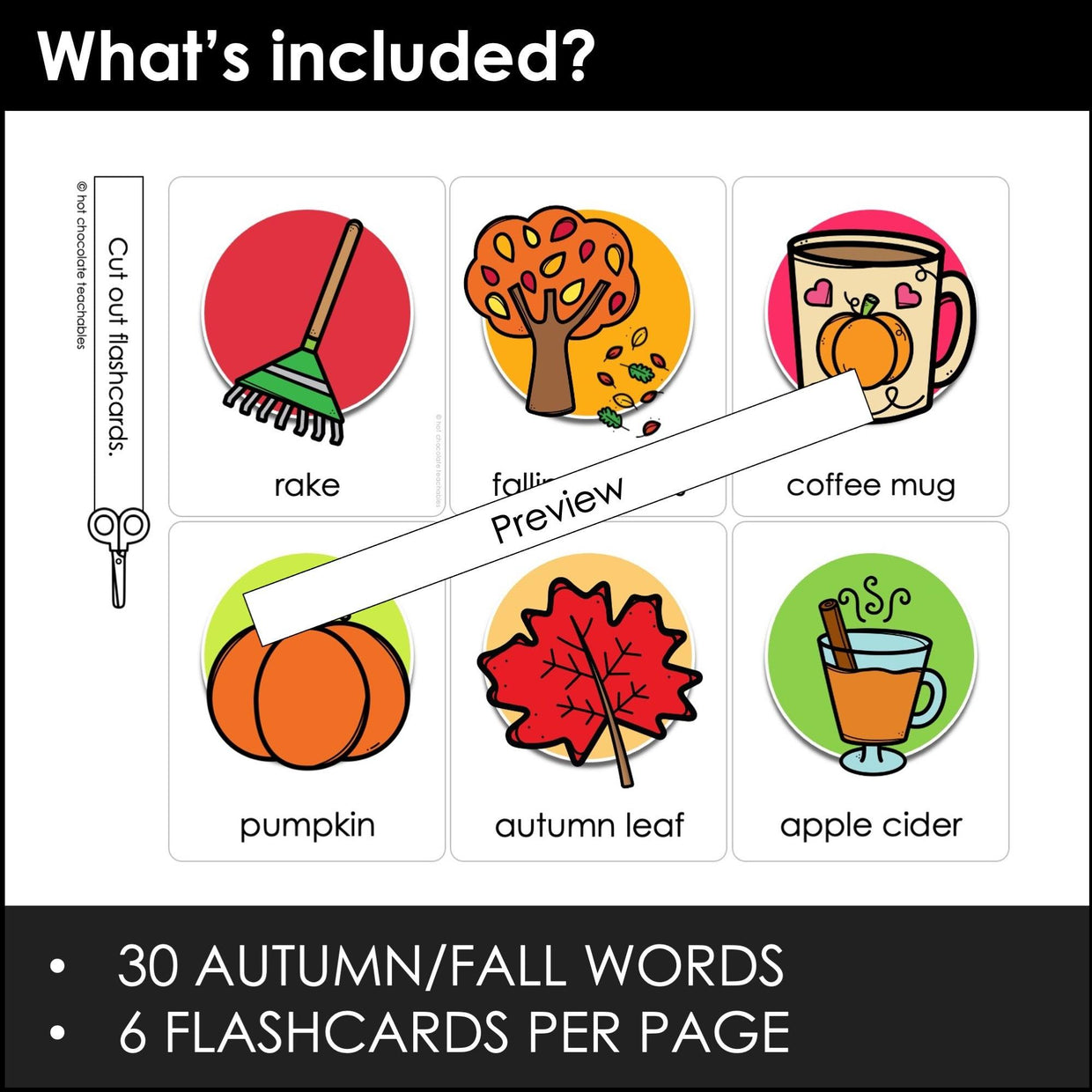Autumn Vocabulary Flash Cards for Kids - Editable