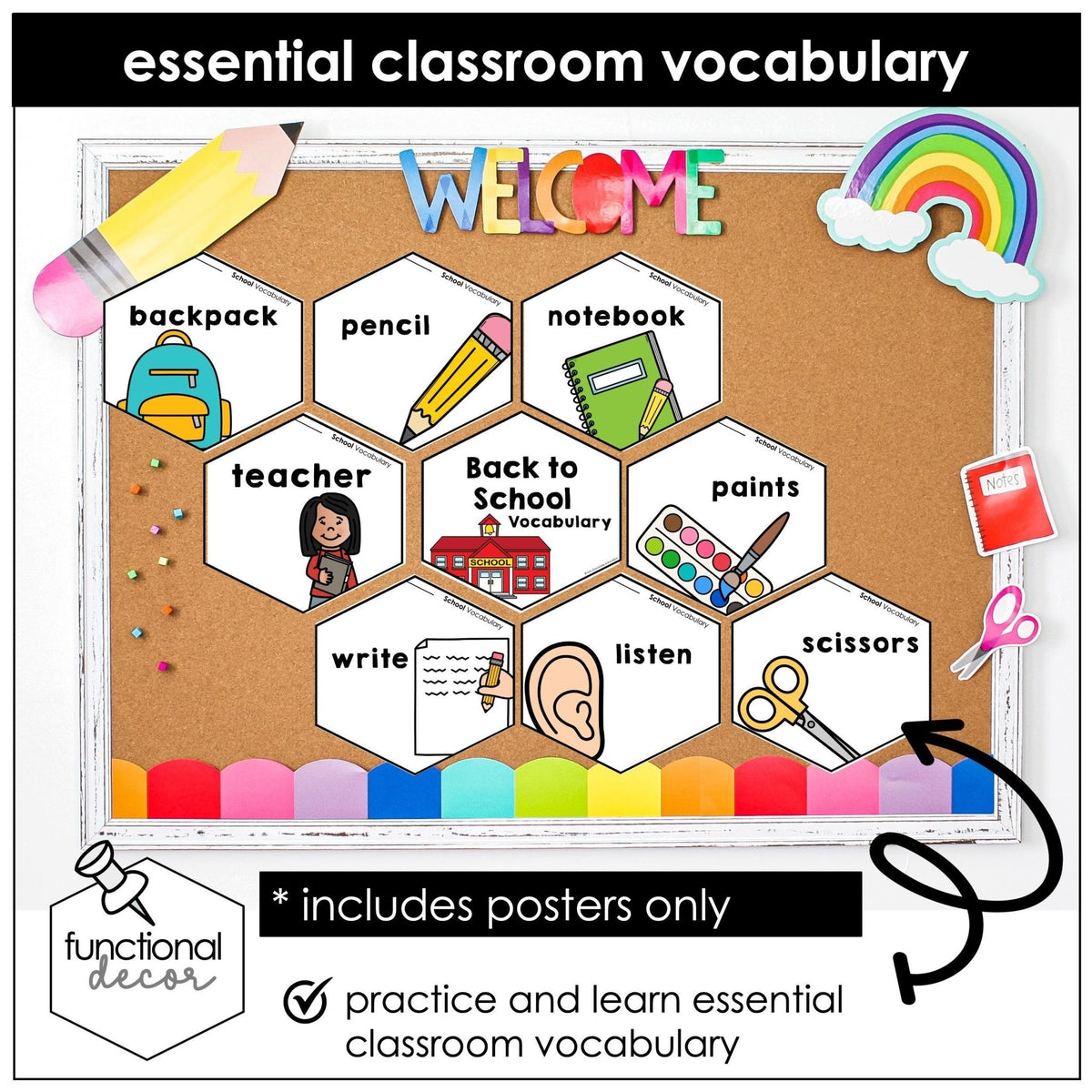 ESL Classroom Posters | Back to School Vocabulary