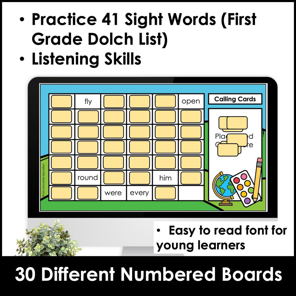 BACK TO SCHOOL First Grade Sight Words Bingo - Print & Google Slides™ - Hot Chocolate Teachables