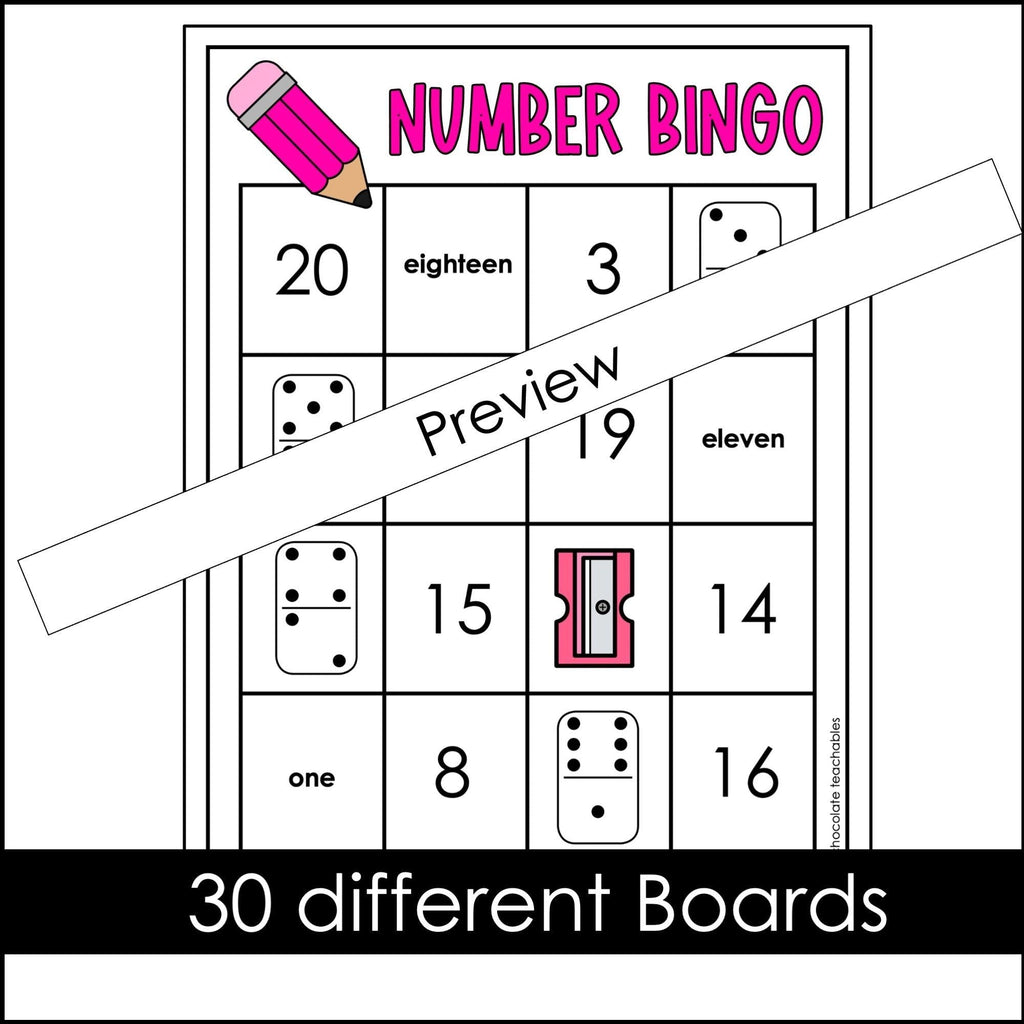 Bingo Game Number Recognition 1-20 - Hot Chocolate Teachables