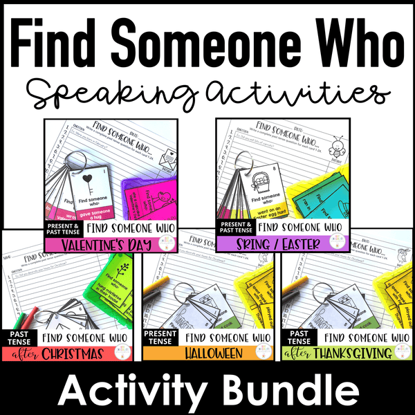 BUNDLE: Find Someone Who- Holidays: Speaking Activity and Question Prompt Cards - Hot Chocolate Teachables