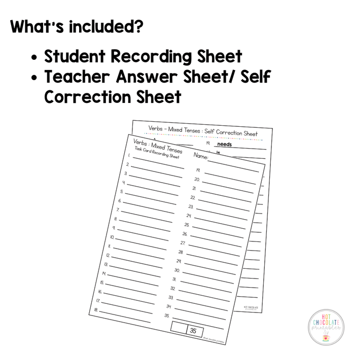 Verb Task Cards: Present Simple, Continuous, Past, Future