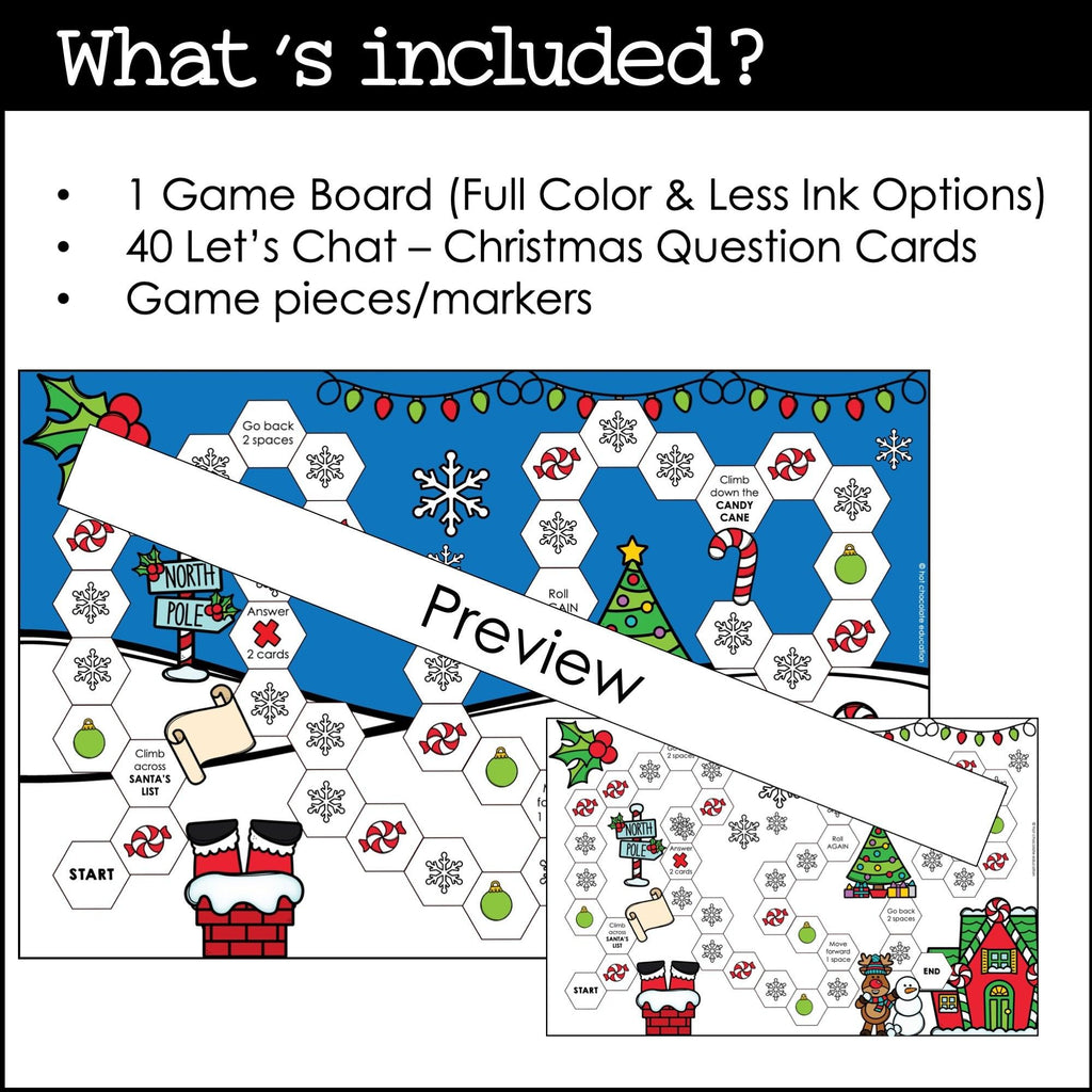 Christmas Conversation Question Board Game - 40 Holiday Question Prompts - Hot Chocolate Teachables