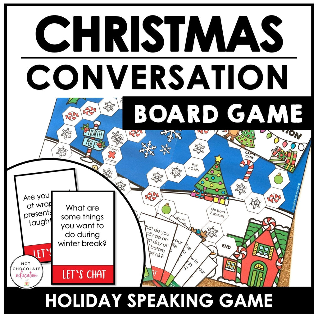 Christmas Conversation Question Board Game - 40 Holiday Question Prompts - Hot Chocolate Teachables
