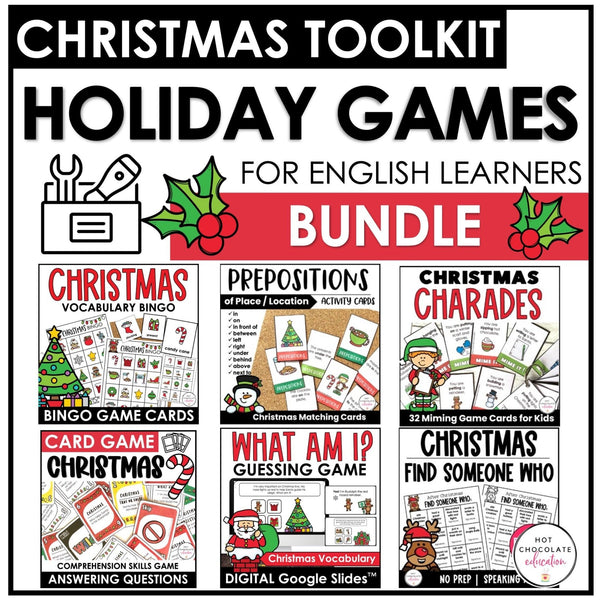 Christmas Games for ELL & ESL | Holiday Grammar & Vocabulary Games Bundle - Hot Chocolate Teachables