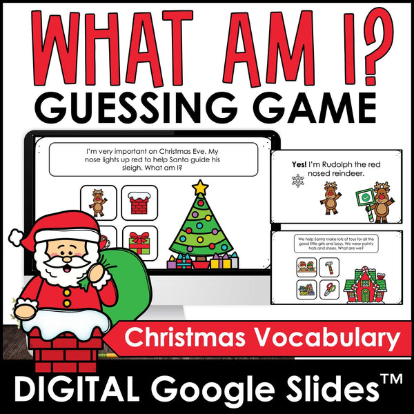 Christmas Guessing Game - What am I? Digital Google Slides™ - Inferencing - Hot Chocolate Teachables