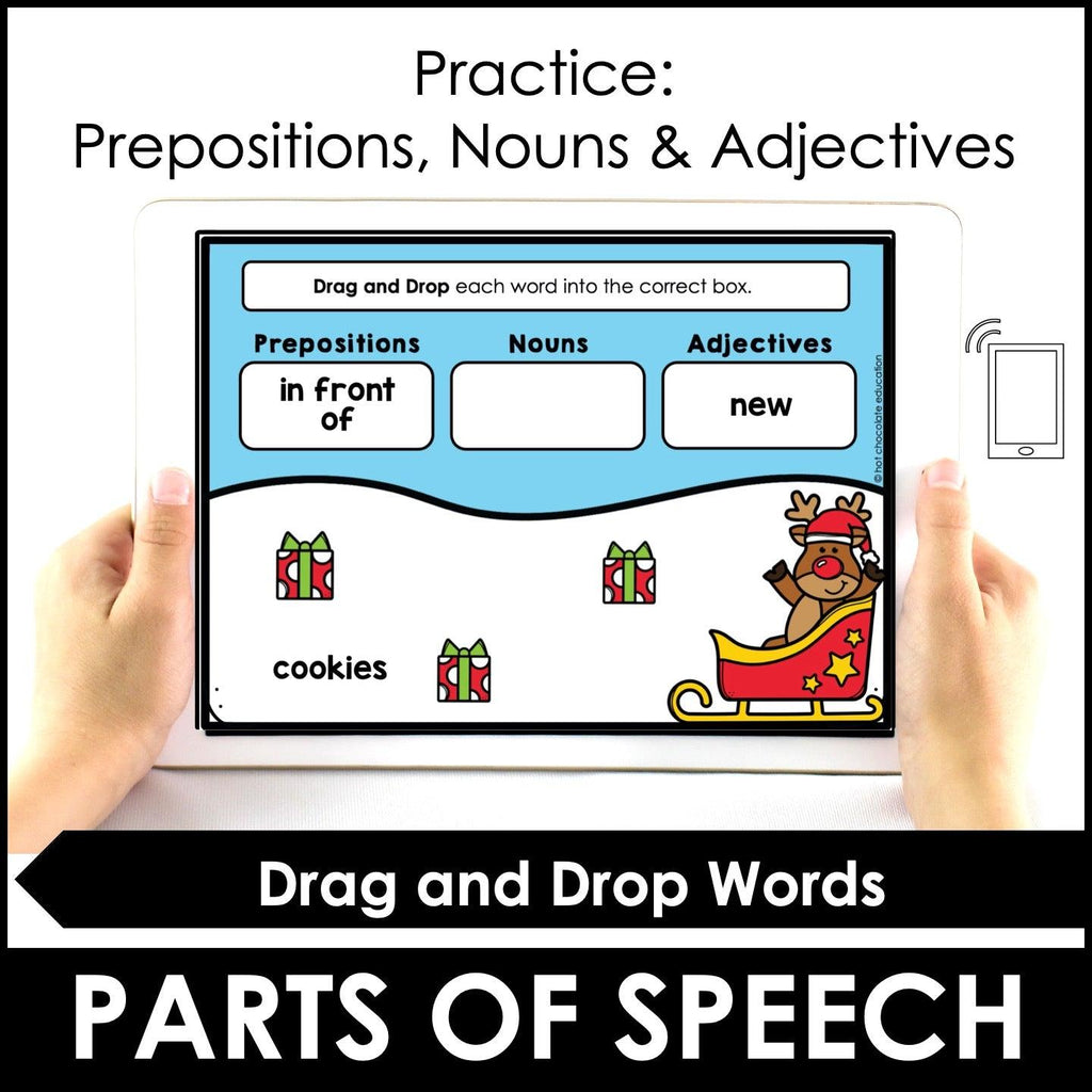 Christmas Parts of Speech Sort | Nouns - Adjectives - Prepositions Boom Cards - Hot Chocolate Teachables