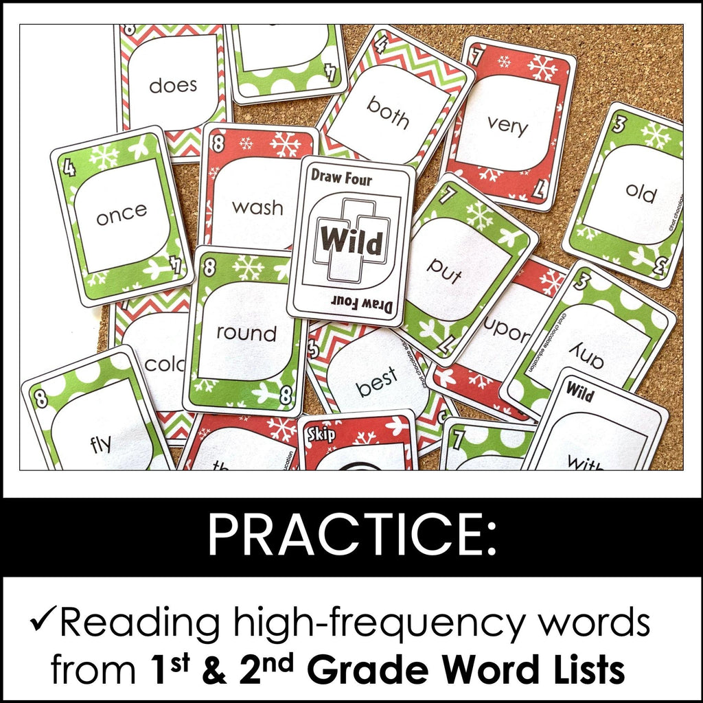 Christmas Sight Word Card Game for 1st & 2nd Grade Lists - Plays like UNO - Hot Chocolate Teachables