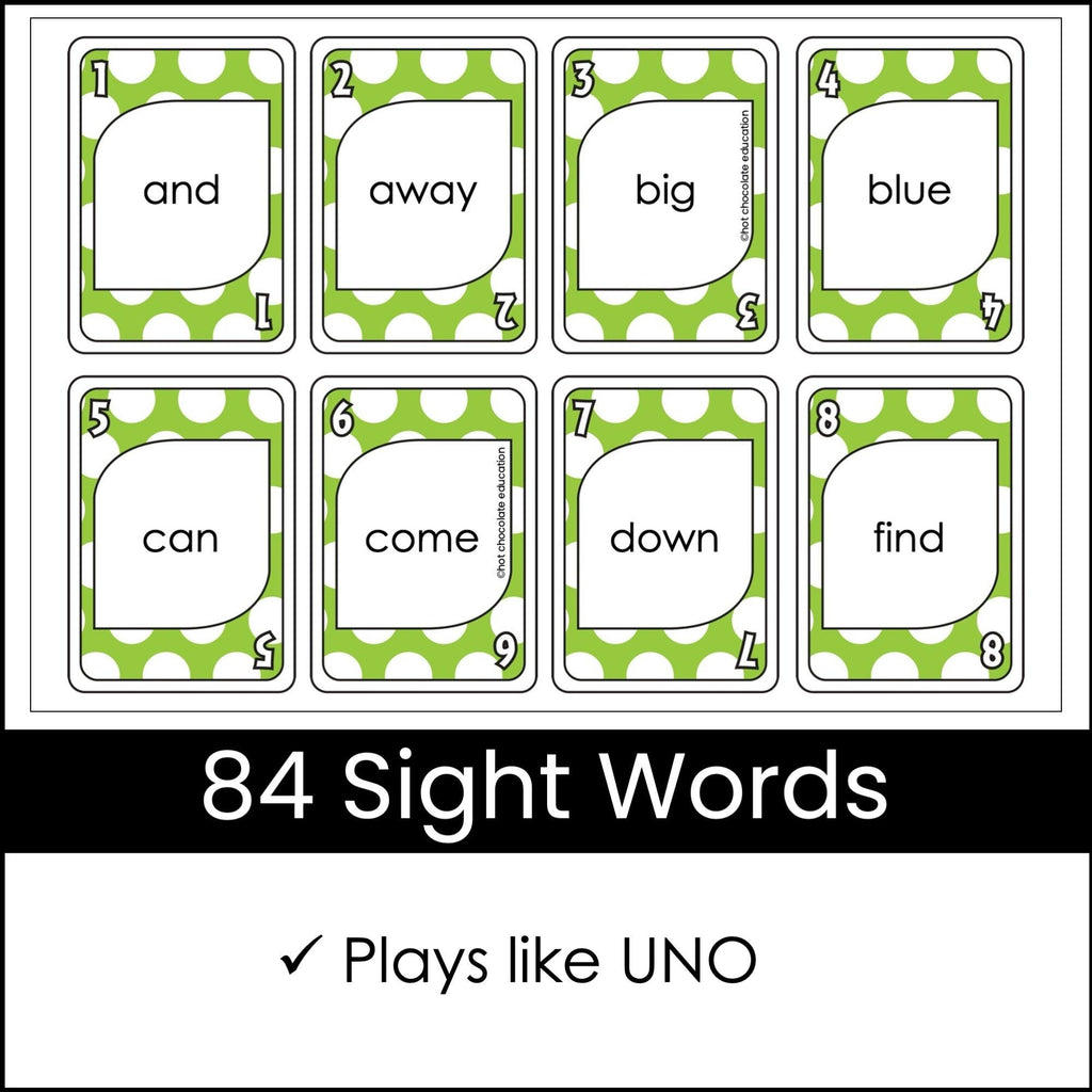 Christmas Sight Word Card Game for Pre-Primer and Primer Lists - Plays like UNO - Hot Chocolate Teachables
