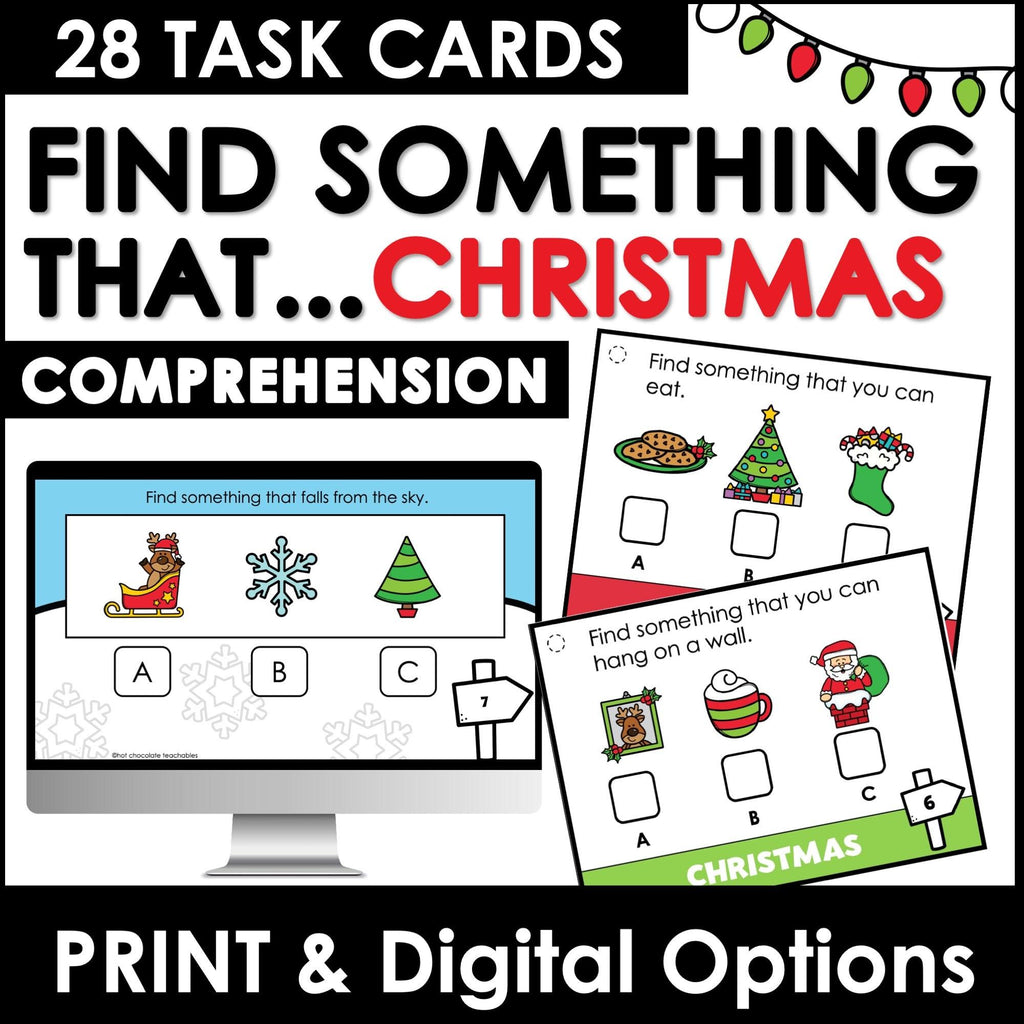 Christmas Task Cards: Sentence Comprehension Activity for ESL, ELA, ELL - Hot Chocolate Teachables
