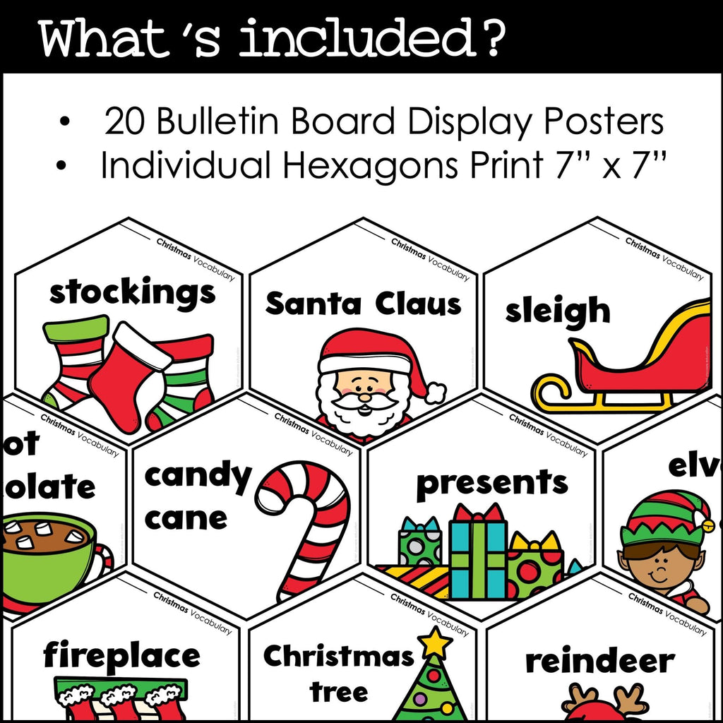 Christmas Vocabulary Posters: Classroom Decor - December Bulletin Board - Hot Chocolate Teachables