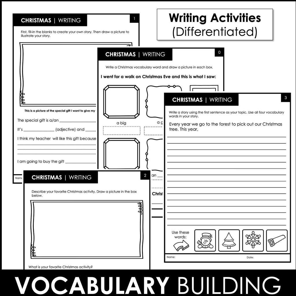 Christmas Vocabulary Worksheet Pack for English language learners - Hot Chocolate Teachables