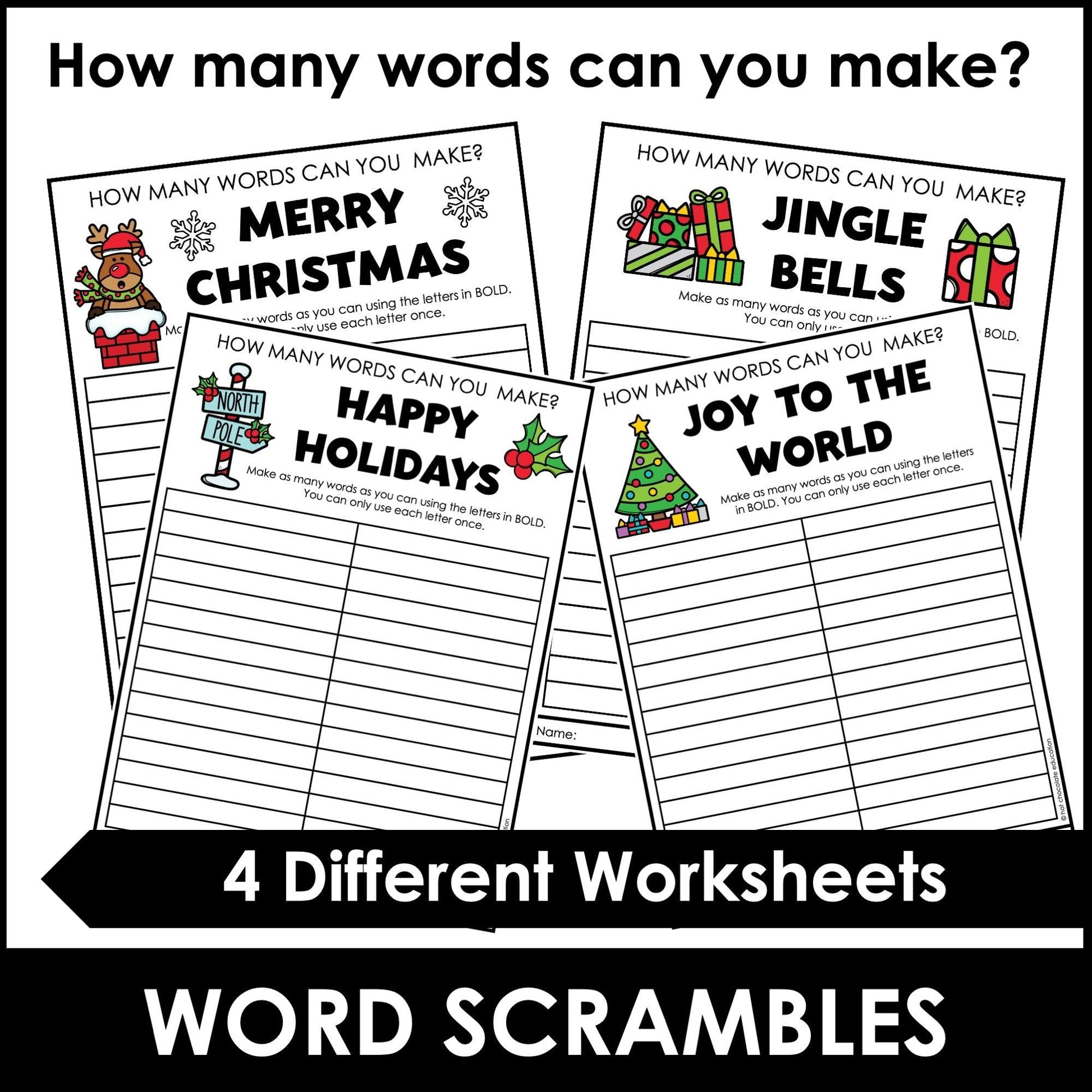 Christmas Word Scramble Freebie! How many words can you make? - Hot Chocolate Teachables