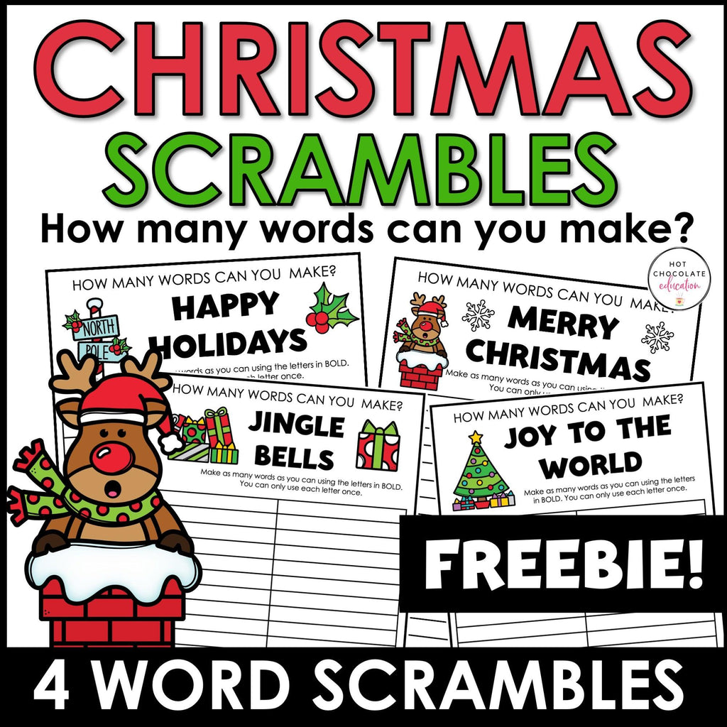 Christmas Word Scramble Freebie! How many words can you make? - Hot Chocolate Teachables