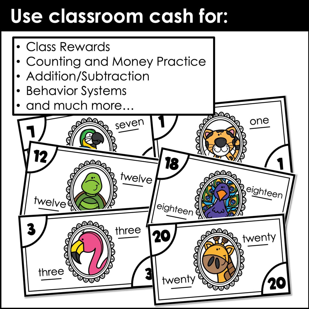 Classroom Money - Class Cash - Reward System - 1-20 Printable Fake Money - Hot Chocolate Teachables