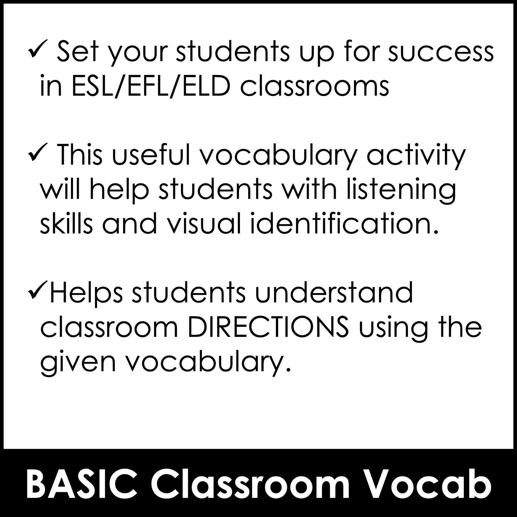 Classroom & School Supplies Bingo Game - Vocabulary Building