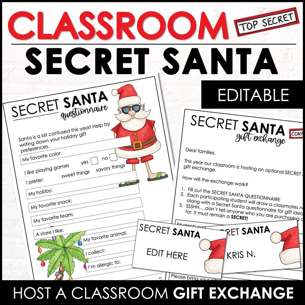 Secret Santa Kit - Questionnaire for Classroom Gift Exchange