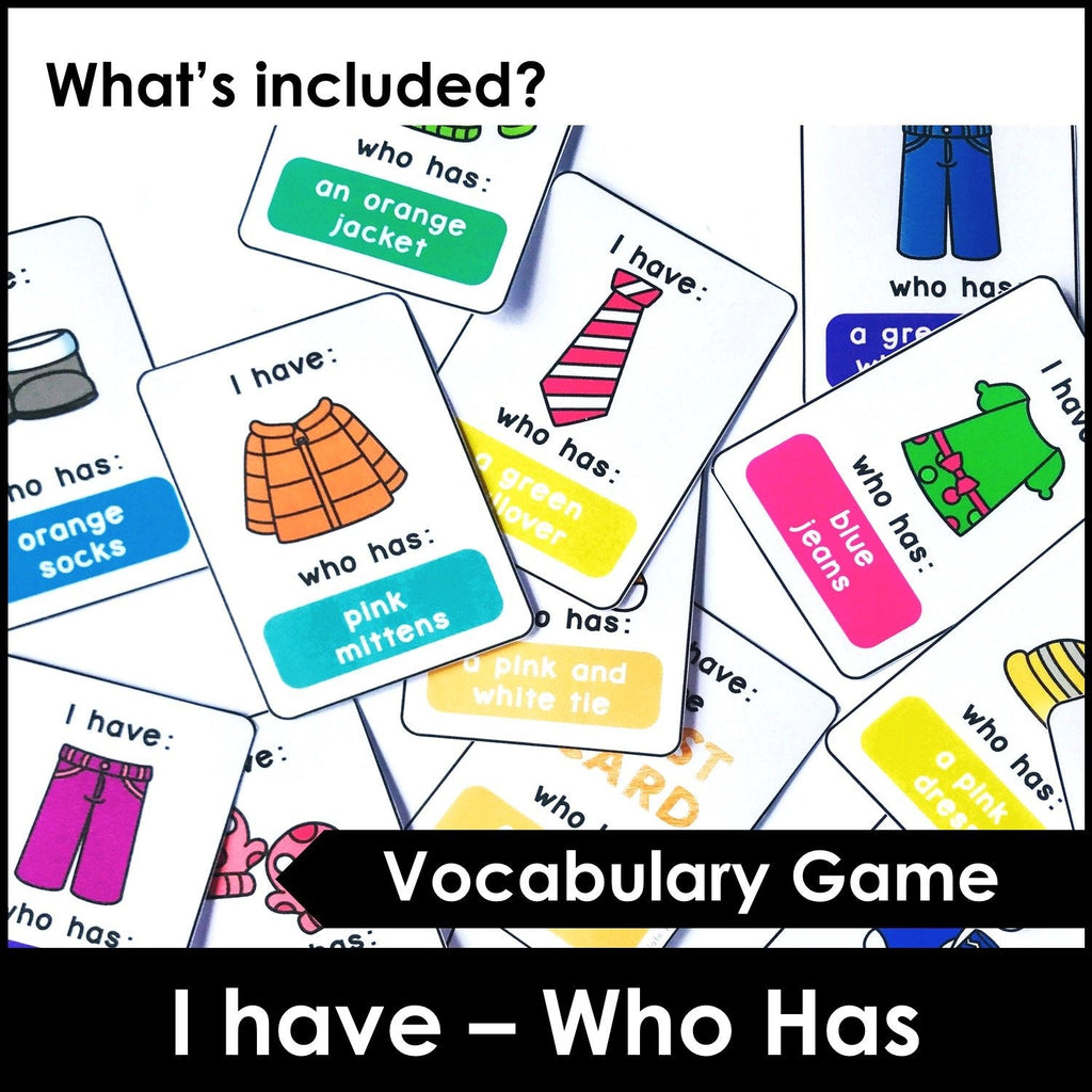 Clothing Vocabulary Card Game: I have / Who Has? Matching Activity - Hot Chocolate Teachables