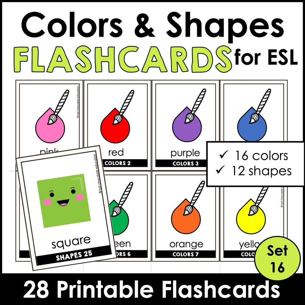 Colors & Shapes Vocabulary Flash cards | ESL Beginner Task Cards - Hot Chocolate Teachables