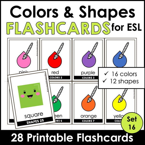 Colors & Shapes Vocabulary Flash cards | ESL Beginner Task Cards - Hot Chocolate Teachables