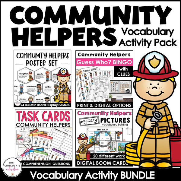 Community Helpers Activity Pack: Posters | Games | Task Cards & Activity Bundle - Hot Chocolate Teachables
