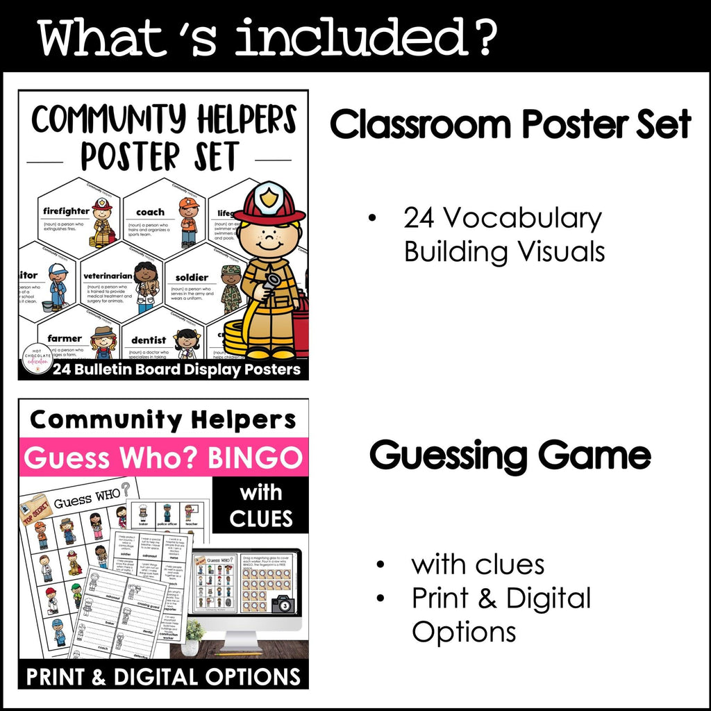Community Helpers Activity Pack: Posters | Games | Task Cards & Activity Bundle - Hot Chocolate Teachables