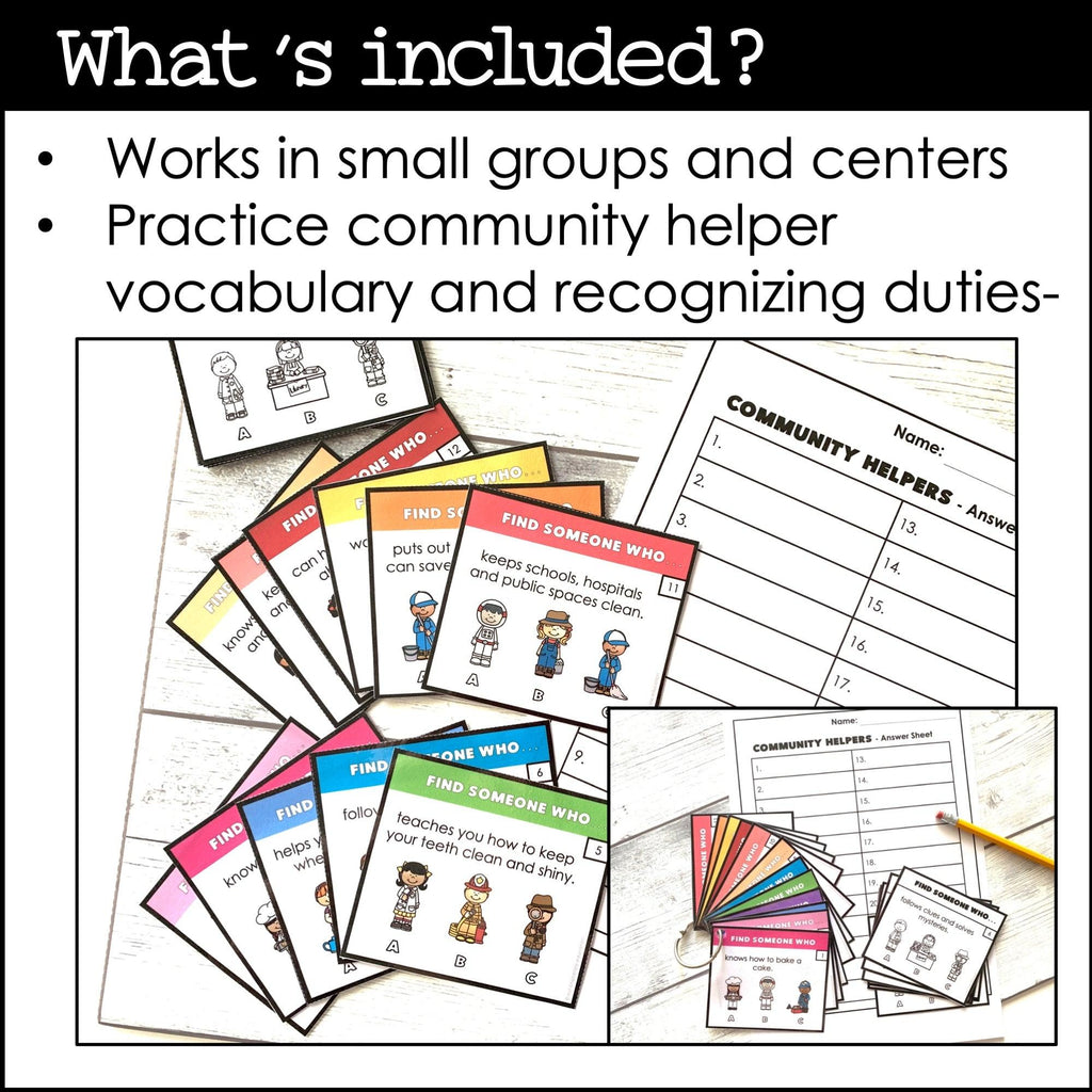 Community Helpers Comprehension Task Cards - Jobs - Hot Chocolate Teachables