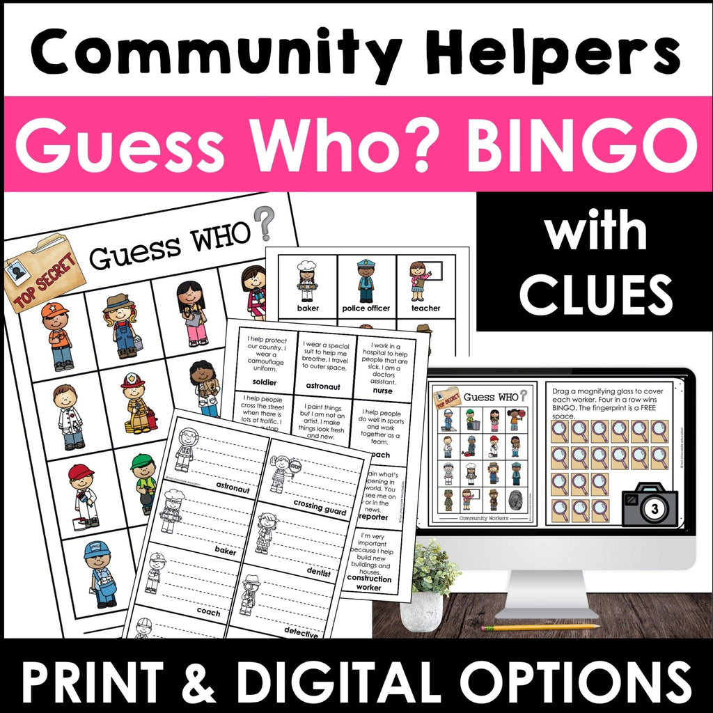 Community Helpers Guess Who Bingo Game | Jobs & Careers Vocabulary Game - Hot Chocolate Teachables