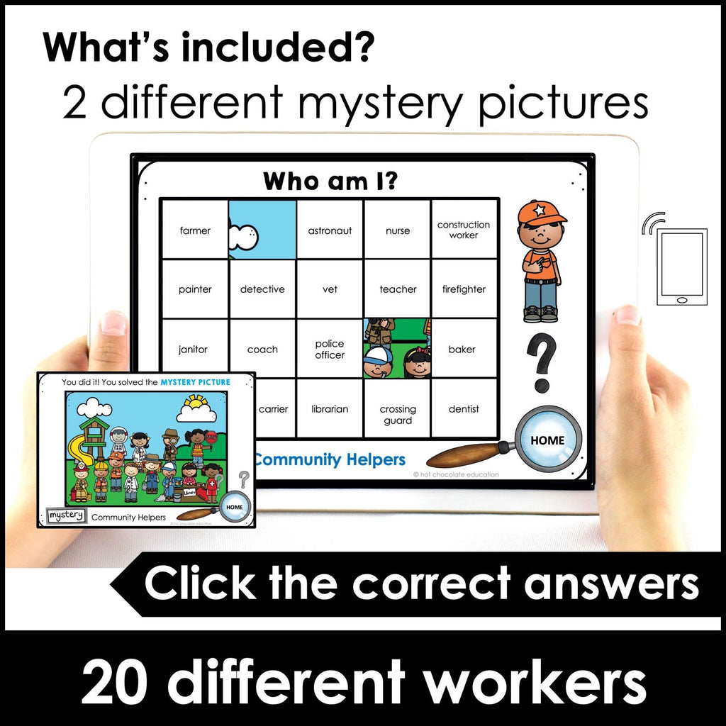 Community Helpers Mystery Picture - Boom Cards - Hot Chocolate Teachables