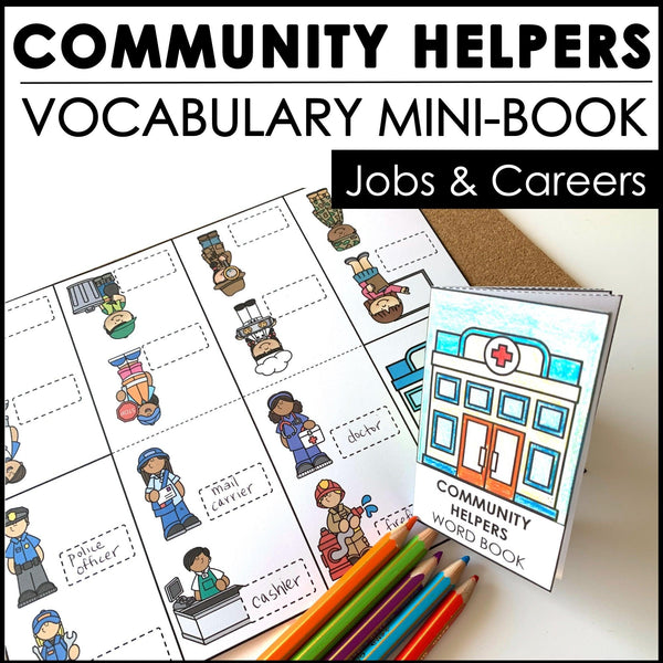 Community Helpers Vocabulary Mini-Book | Jobs & Occupations Picture Dictionary - Hot Chocolate Teachables