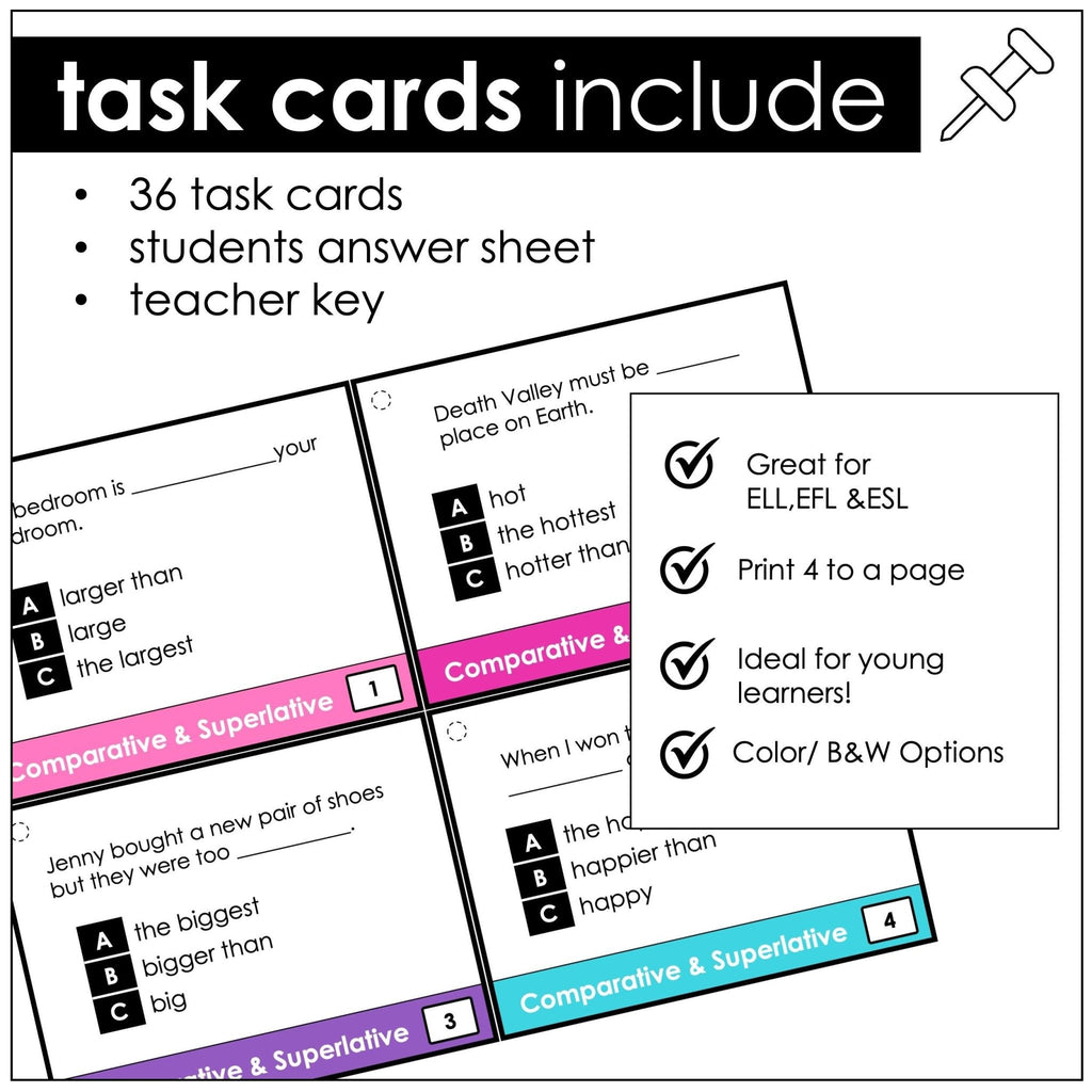 Comparative & Superlative Adjective Task Cards - Hot Chocolate Teachables