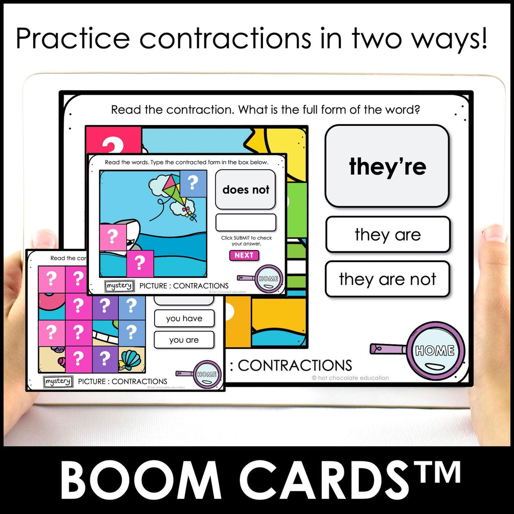 Contractions : Grammar Boom Cards™ | Mystery Pictures - Hot Chocolate Teachables