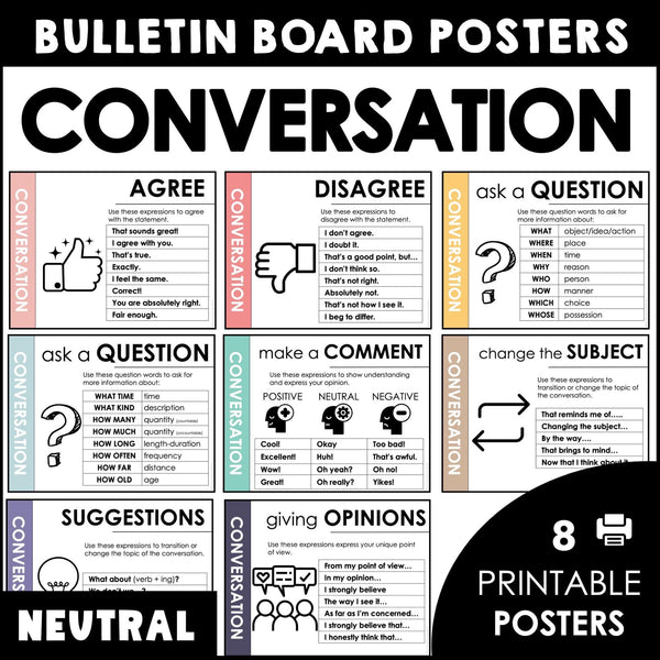 Conversation Helpers - Functional Speech Bulletin Board Posters for ELL EFL ESL - Hot Chocolate Teachables