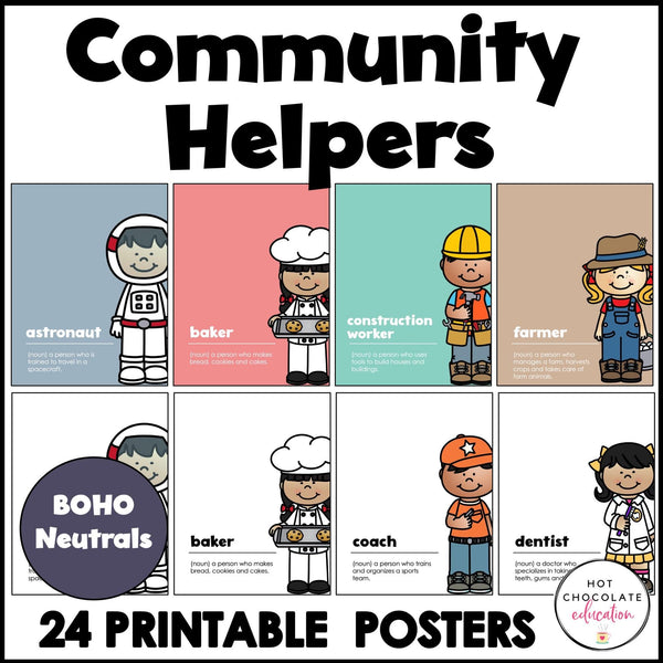 Copy of Community Helpers Posters : Jobs & Careers Vocabulary Word Wall (BOHO Neutrals) - Hot Chocolate Teachables