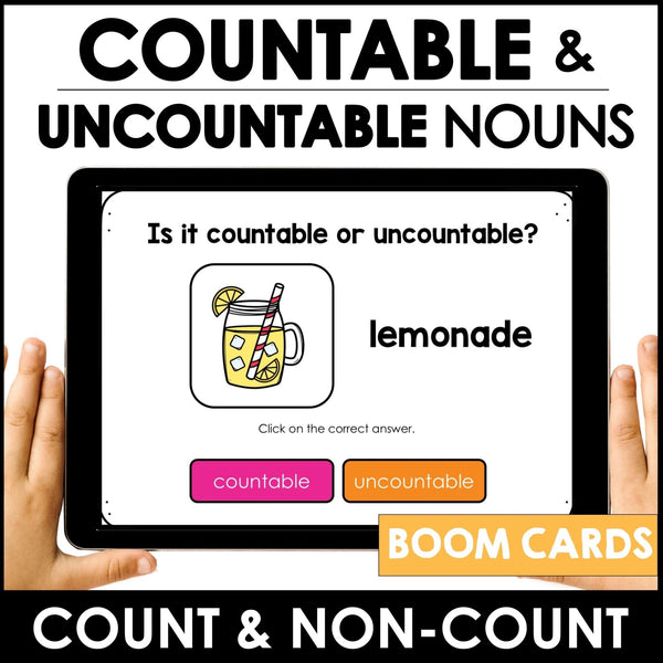 Count and Noncount BOOM CARDS™: Countable and Uncountable Nouns - Hot Chocolate Teachables