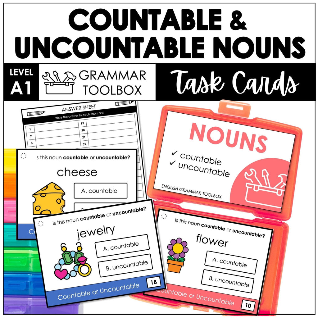 Countable & Uncountable Task Cards - Count Noncount Activity – Hot ...
