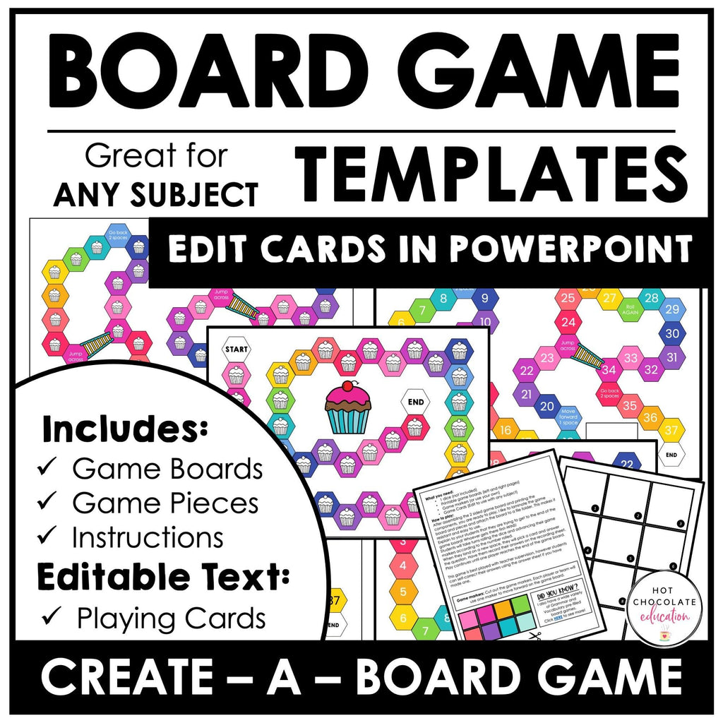 Create Editable Board Games for any subject | Templates with Editable Game Cards - Rainbow - Hot Chocolate Teachables