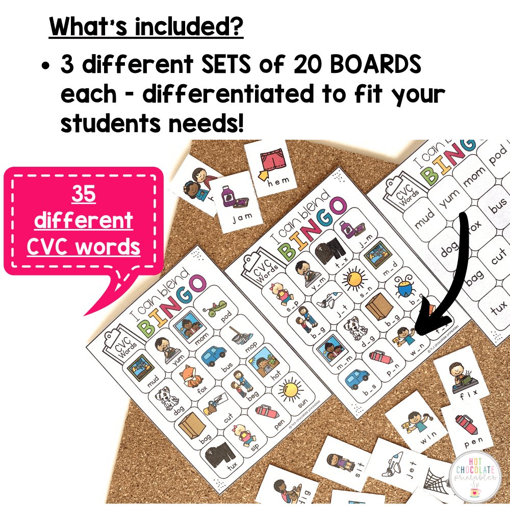 CVC WORD FLUENCY Bingo Game: Short A - E - I - O - U | Print & Digital - Hot Chocolate Teachables