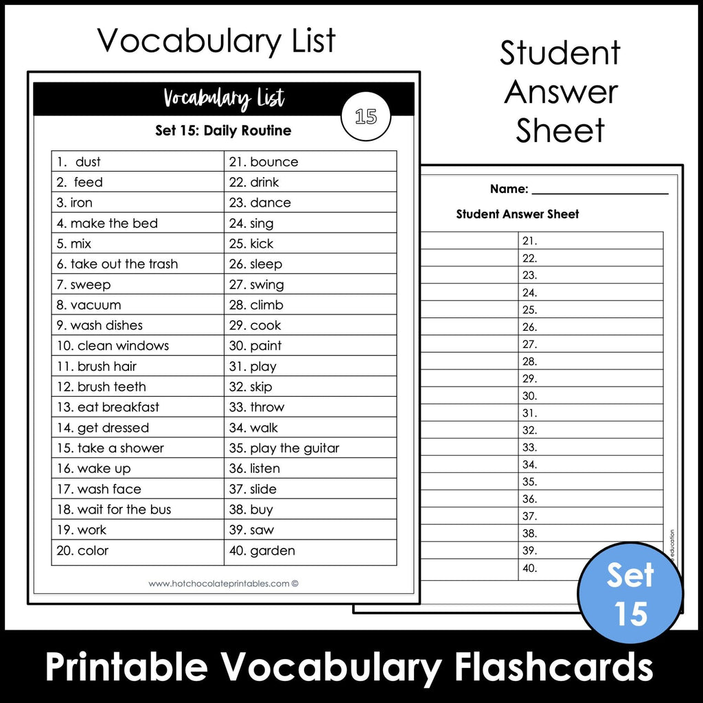 Daily Routine Flashcards : Basic Verbs & Chores : ESL task cards - Flash Cards - Hot Chocolate Teachables