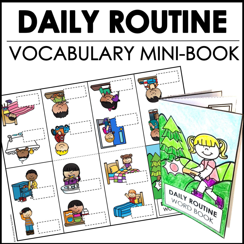 Daily Routine Home & School Mini Verb Book | ESL Picture Dictionary Activity - Hot Chocolate Teachables