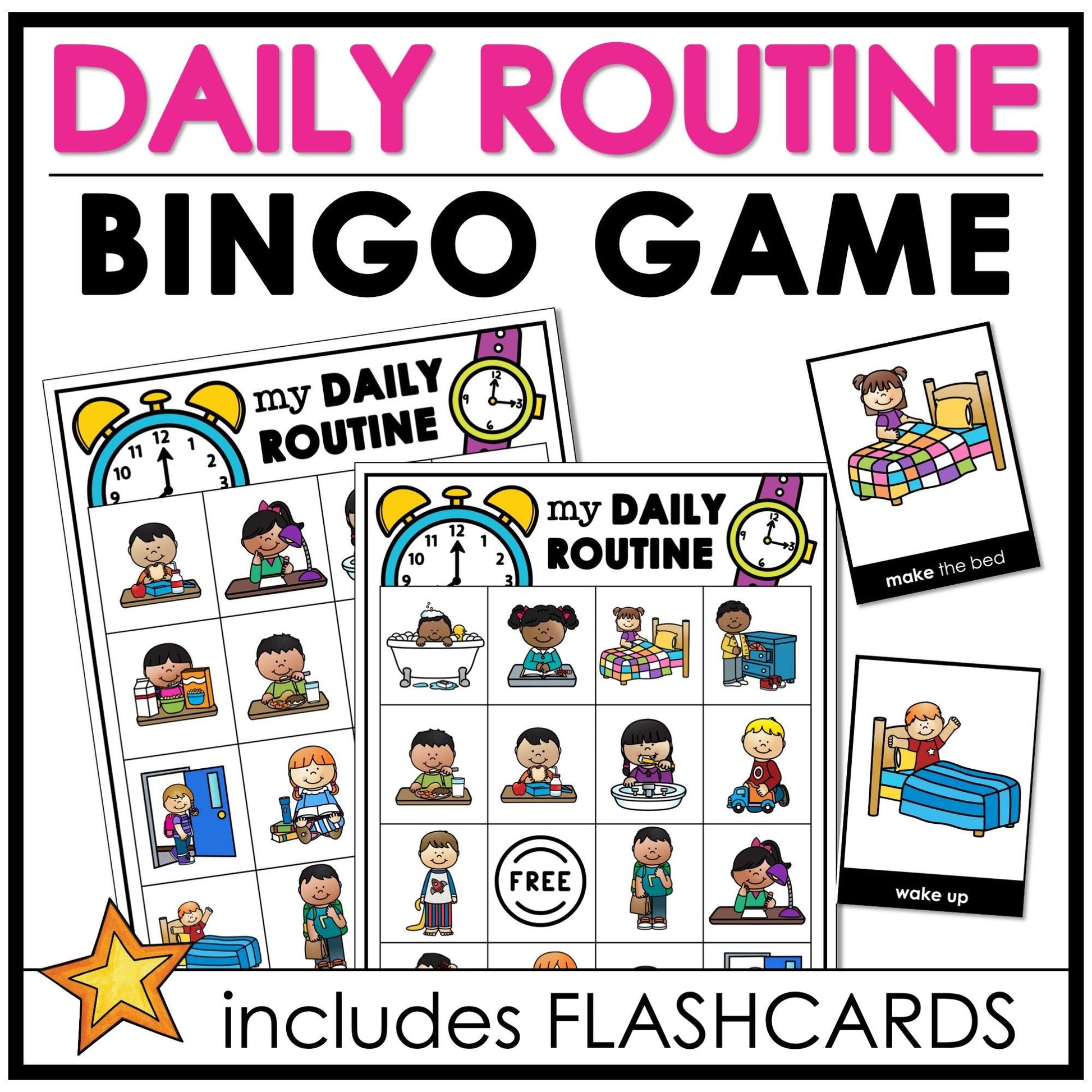 Daily Routine Verb Bingo Game | Home and School Verbs