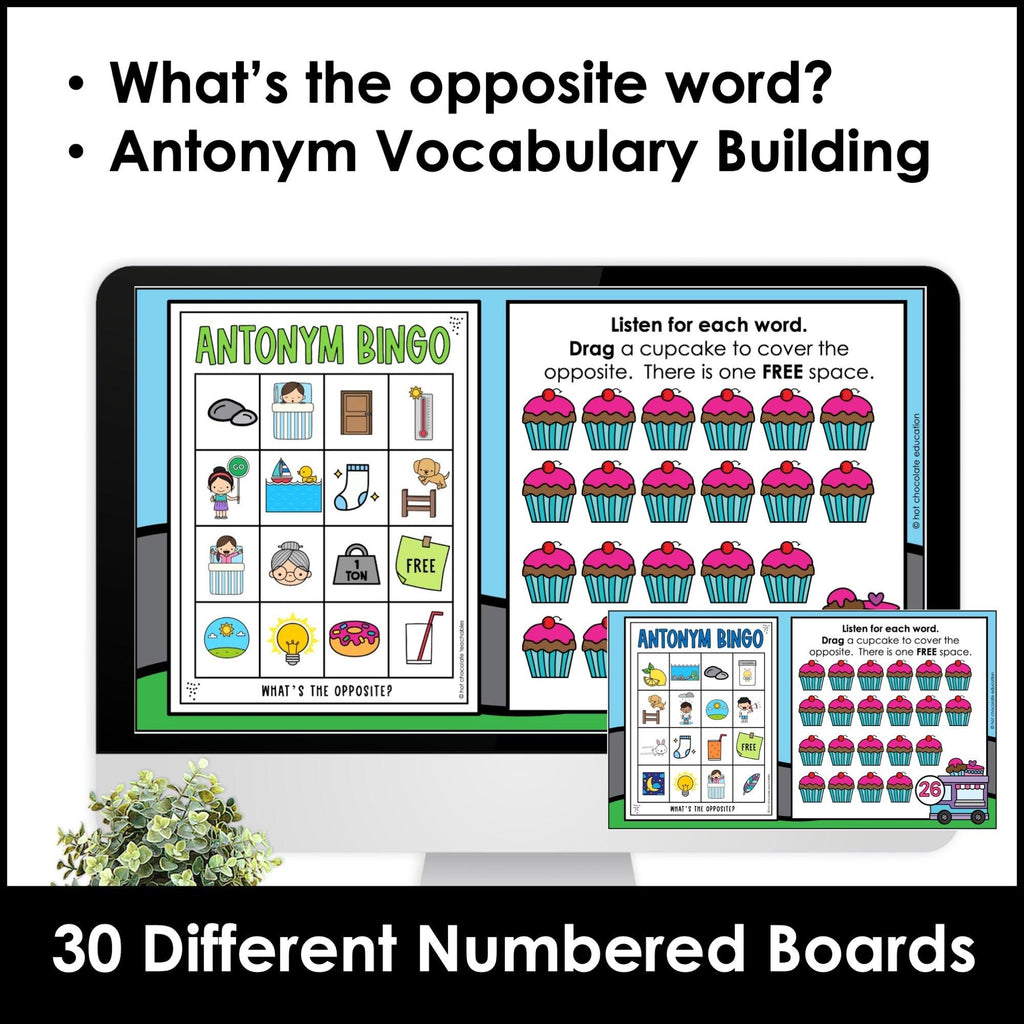 Digital Antonyms BINGO Game - Google Slides™ Opposite Words Activity - Hot Chocolate Teachables