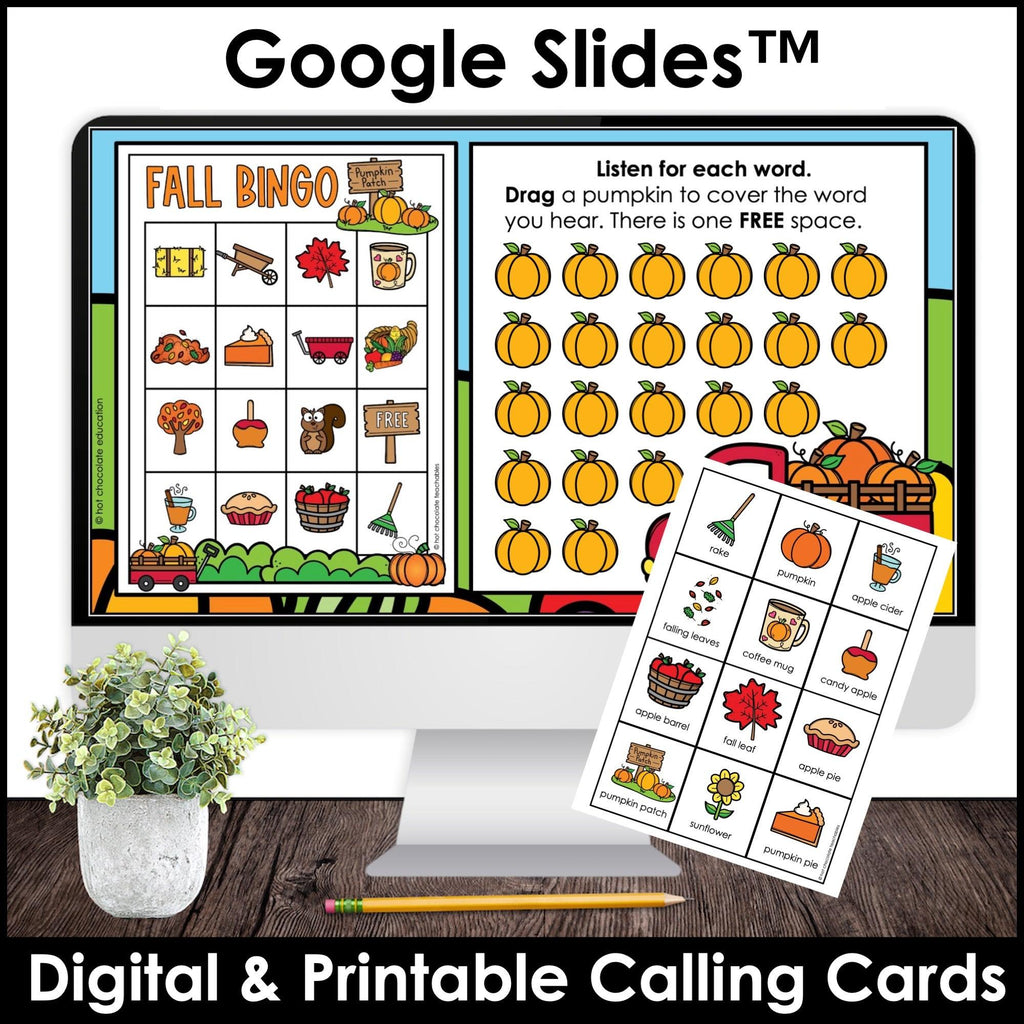 DIGITAL Fall Theme Vocabulary Bingo Game - Google Slides™ - Autumn Words - Hot Chocolate Teachables